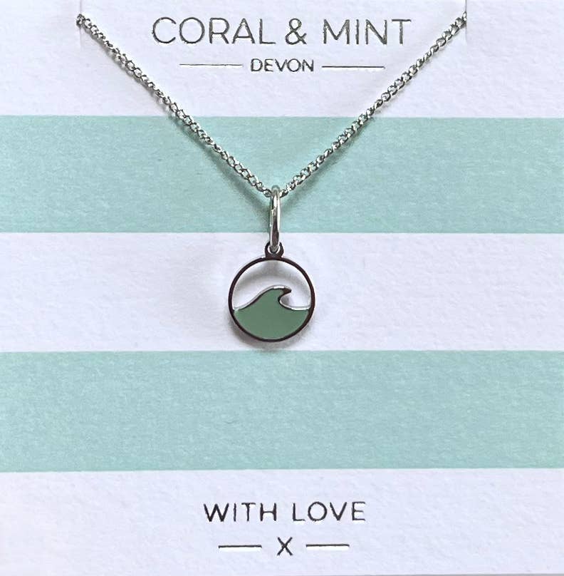Mint Enamel Wave Charm Necklace