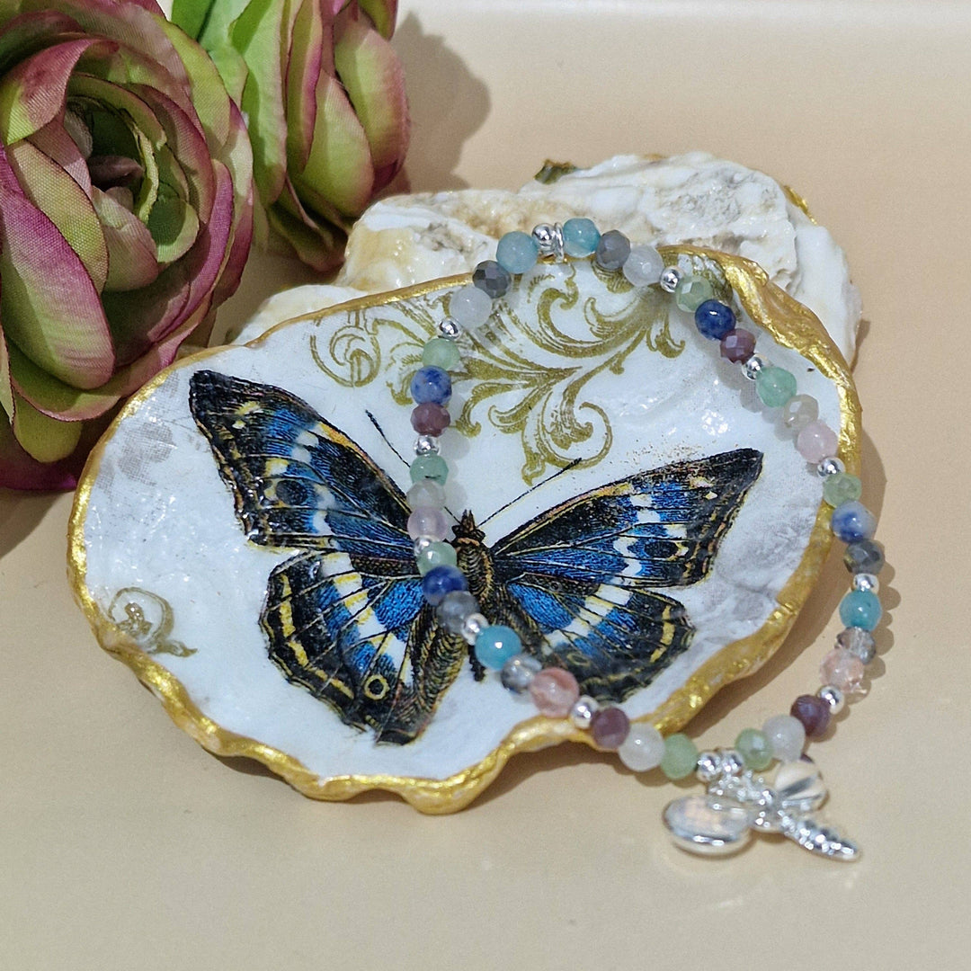 Blue Butterfly Oyster Shell Trinket Dish