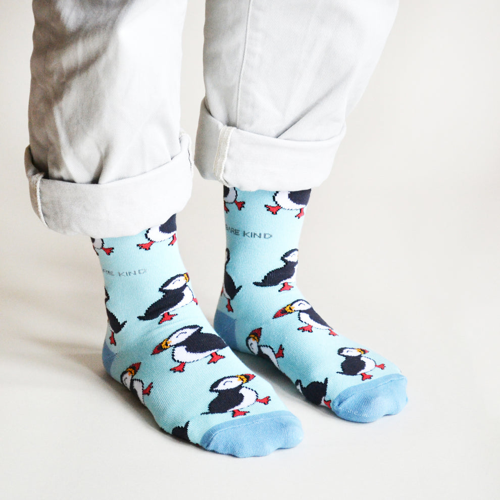 Barekind Light Blue Bamboo Puffin Socks