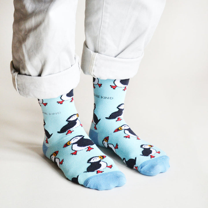 Barekind Light Blue Bamboo Puffin Socks