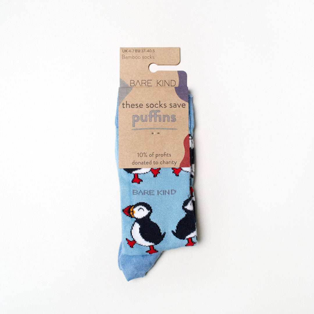 Light Blue Bamboo Puffin socks (Single Pair)