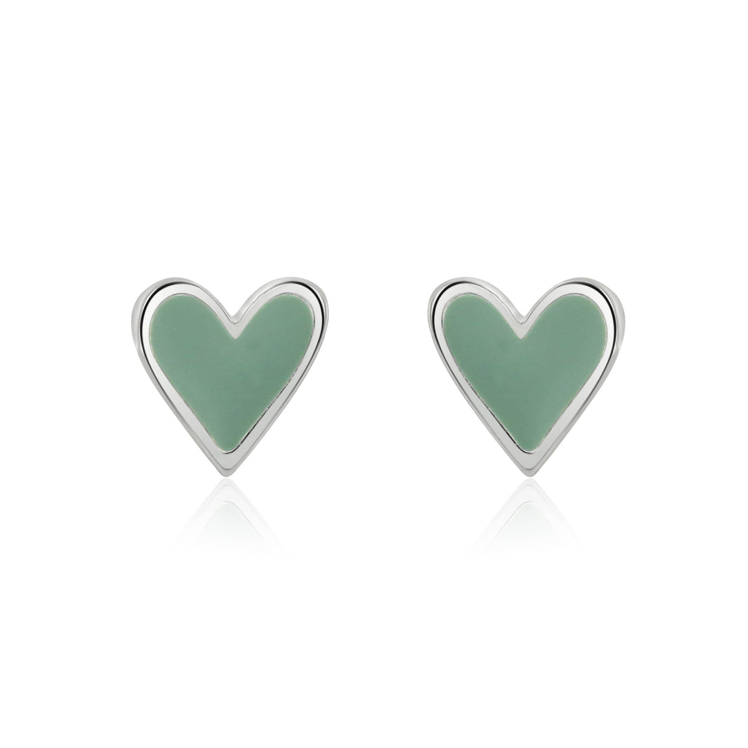 Coral & mint mini Heart Studs - Mint Enamel