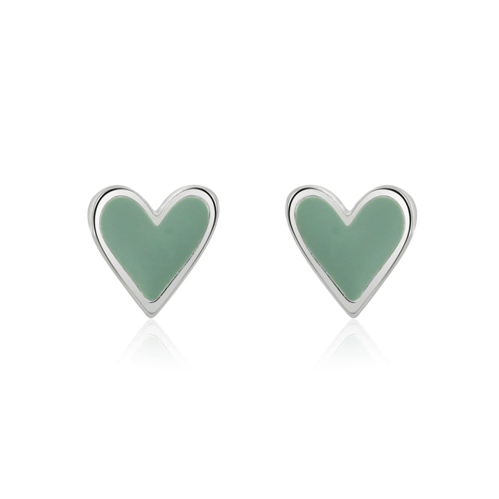 Coral & mint mini Heart Studs - Mint Enamel
