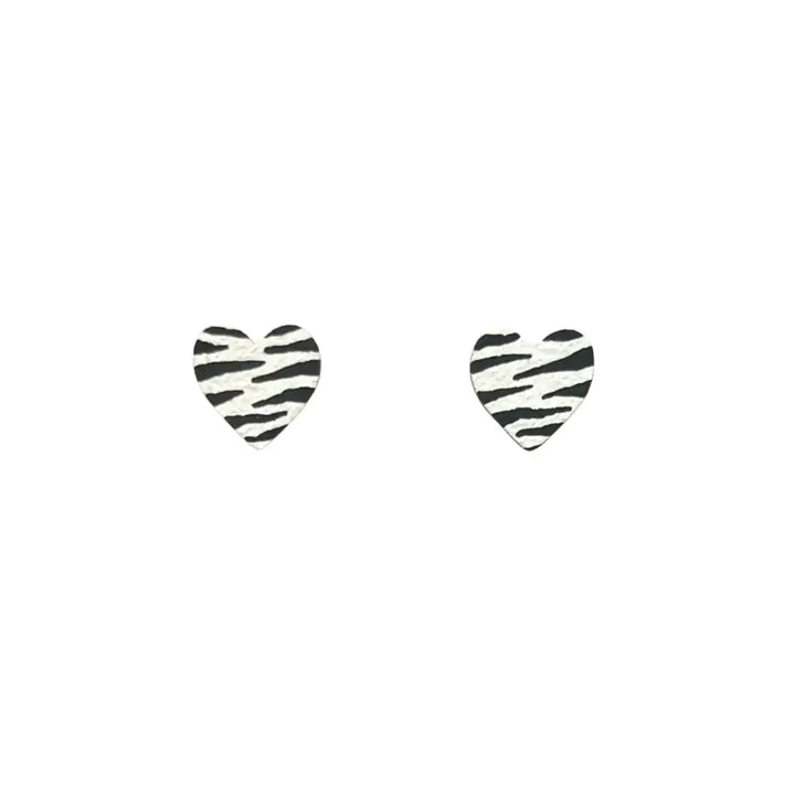 Mini Zebra Print Heart Stud Wooden earrings