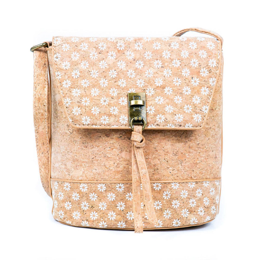 Natural Cork Women's Crossbody bag with magnetic clasp and multiple compartments.