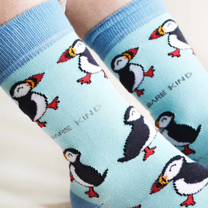Light Blue Bamboo Puffin socks (Single Pair)