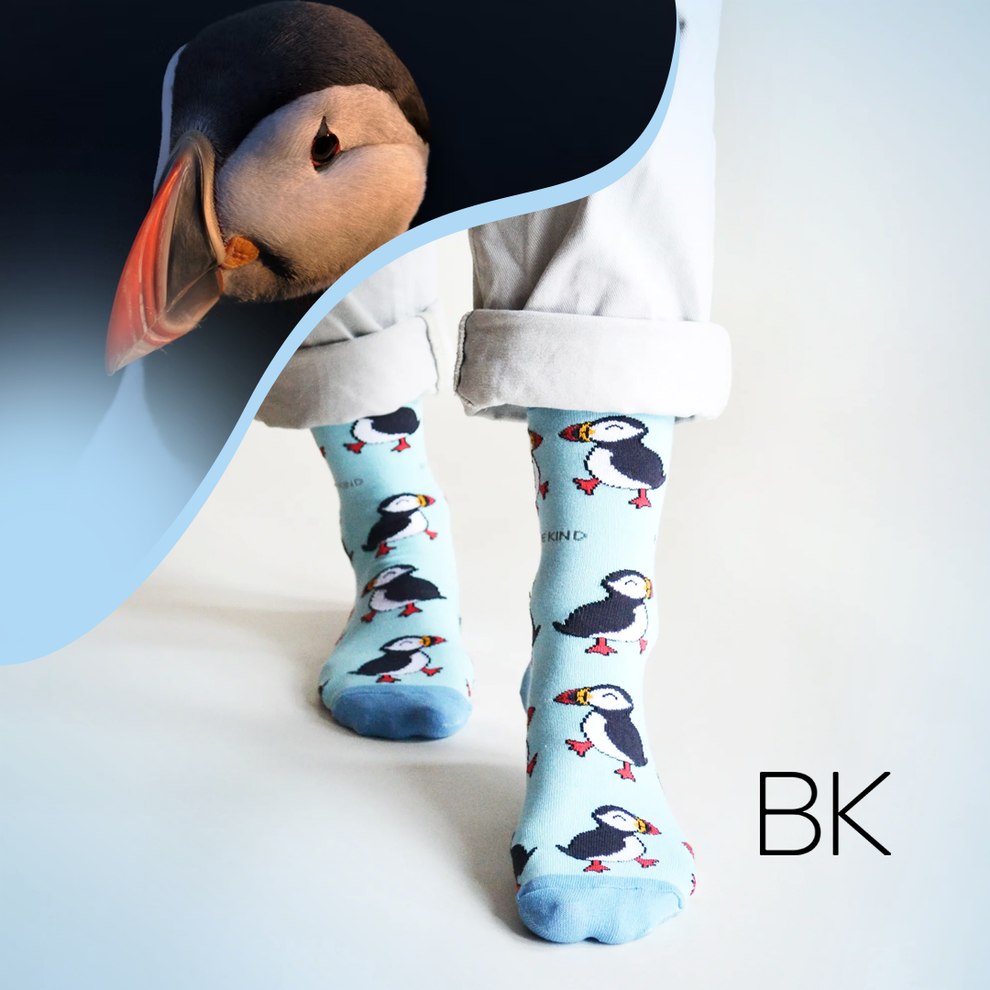 Light Blue Bamboo Puffin socks (Single Pair)