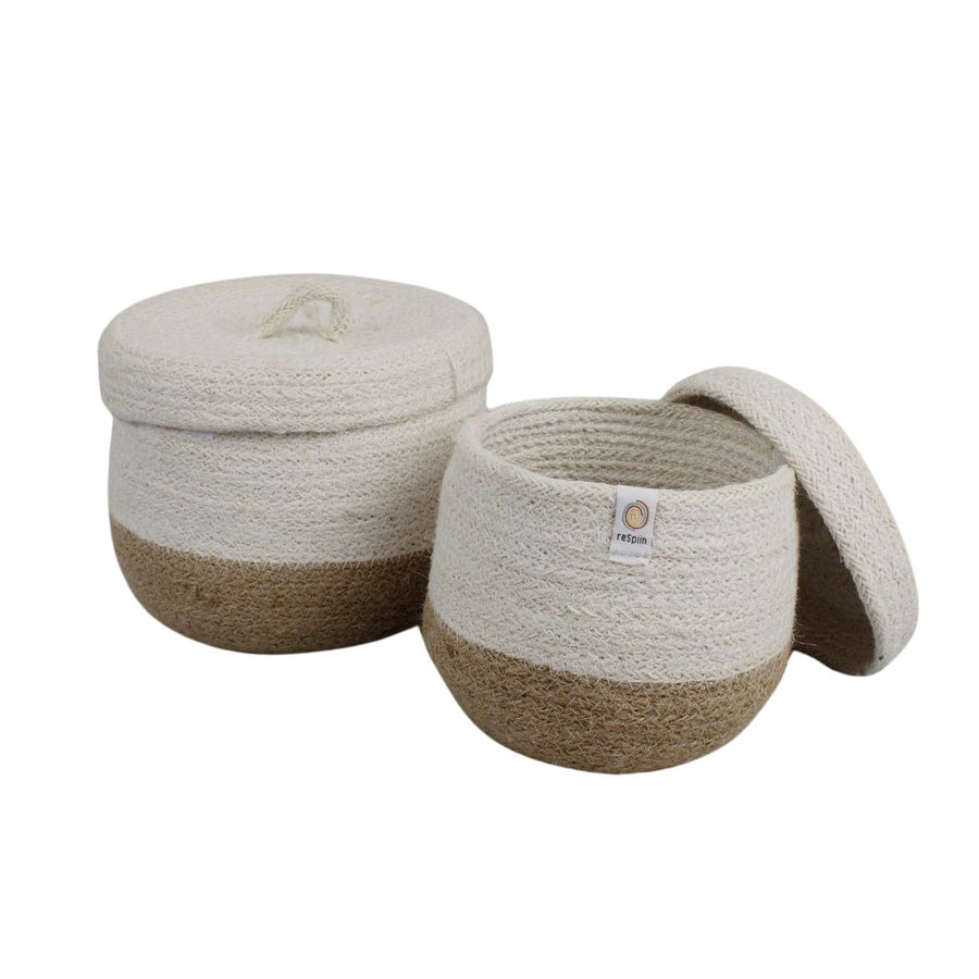 Jute Lidded Basket Set - Natural/White