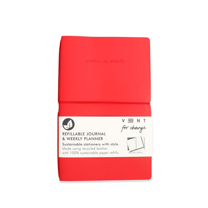 Recycled Leather Refillable Journal and Weekly Planner – Red