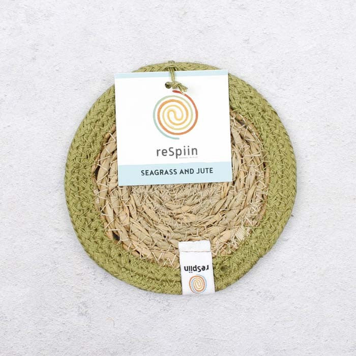 Respiin Natura Seagrass & Jute Coaster Green