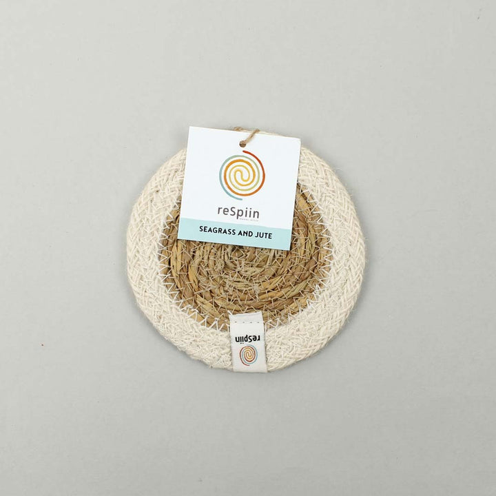Respiin Natural white Seagrass & Jute Coaster