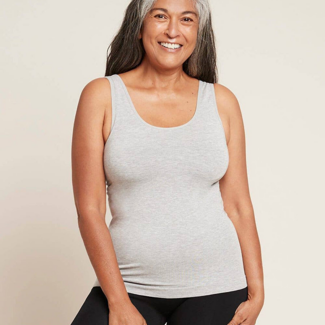 Boody Organic Bamboo Tank Top in Light Grey Marl.