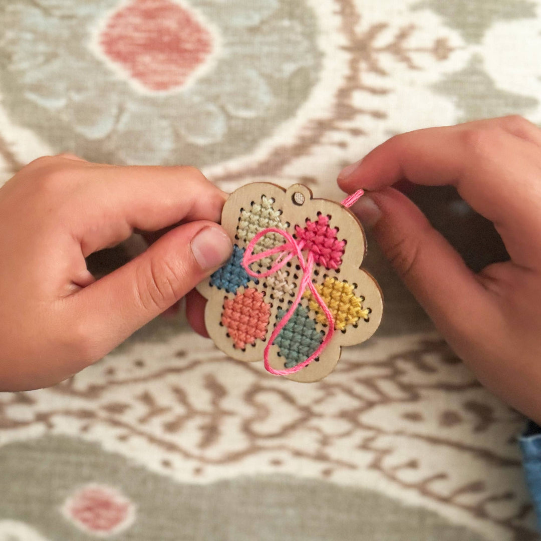 Wooden Flower Cross Stitch Keyring Craft Kit