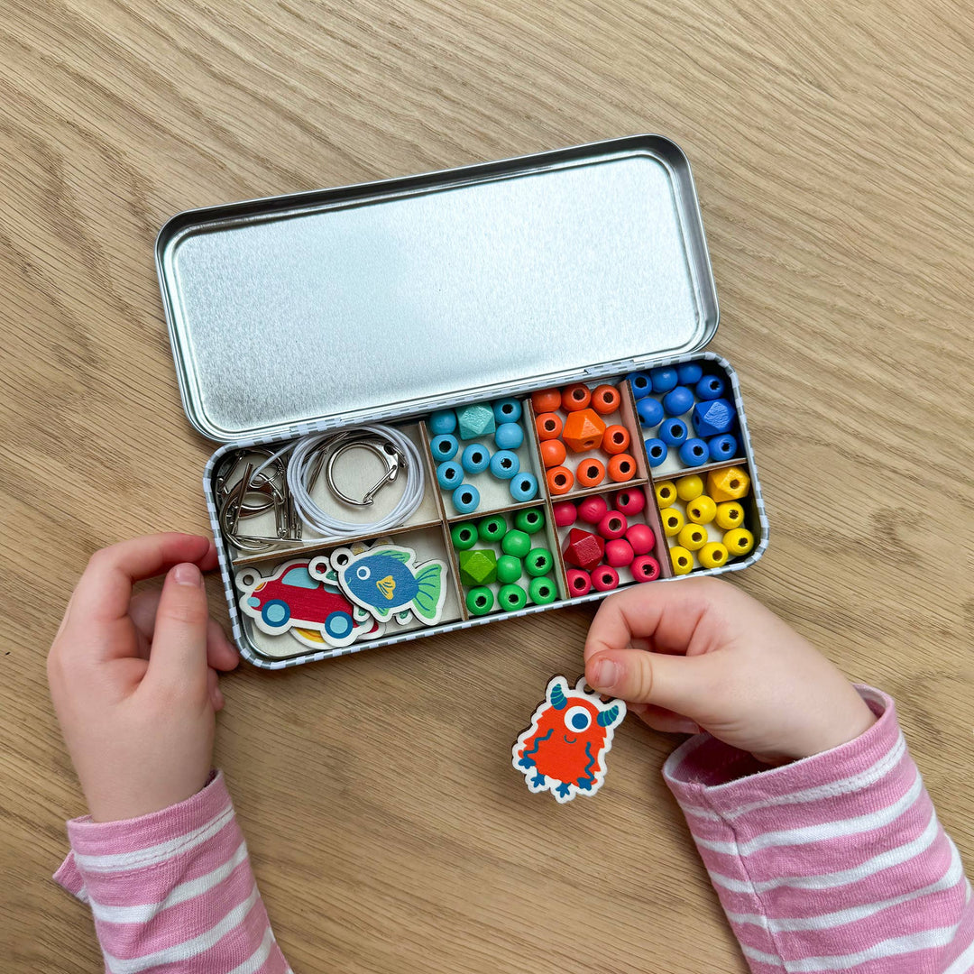 The Allsorts Keyring making kit is a wonderful plastic free activity. It offers a selection of wooden fobs to include a dinosaur, monster, fish, planet &; a car, allowing children to create 5 keyrings. The kit also comes with rainbow coloured spacer & geometric beads to complement the showpiece beads for vibrant accessories! In a bid to banish plastic tat from our homes, all Cotton Twist products are lovingly made by hand and all components are as good as we can possibly make them.