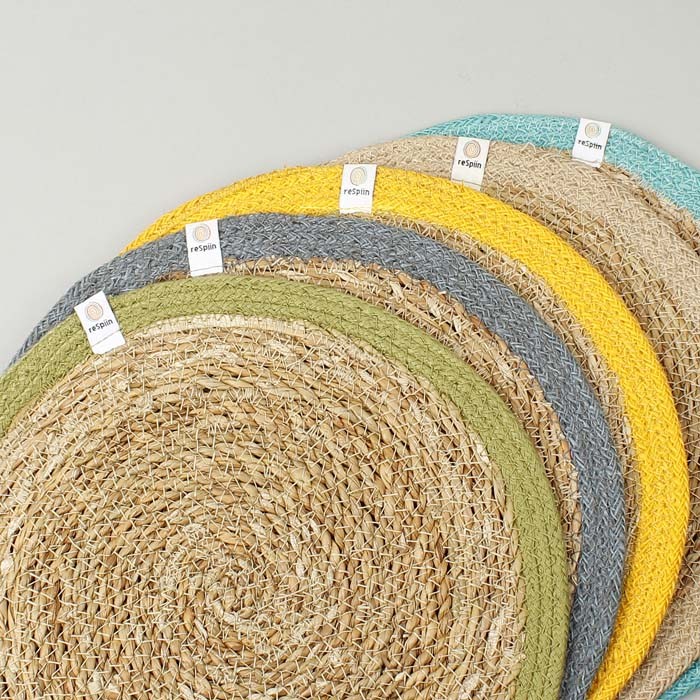 Seagrass and jute table mat natural / turquoise