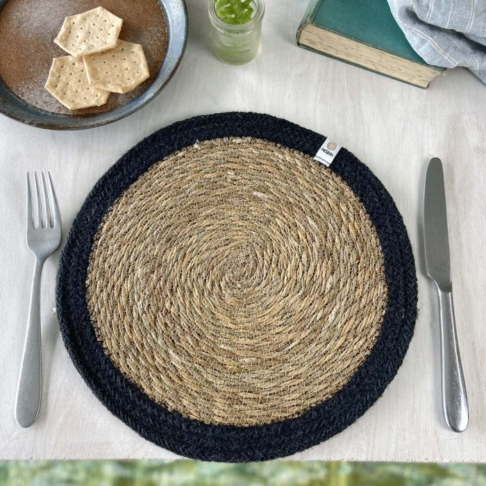 Seagrass & jute table mat natural / black