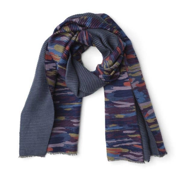 Waves Teal Pleated Recycled Polyester Scarf: Multi