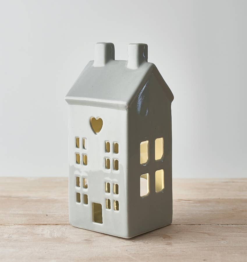 Dainty Grey House T-light Holder, 21cm