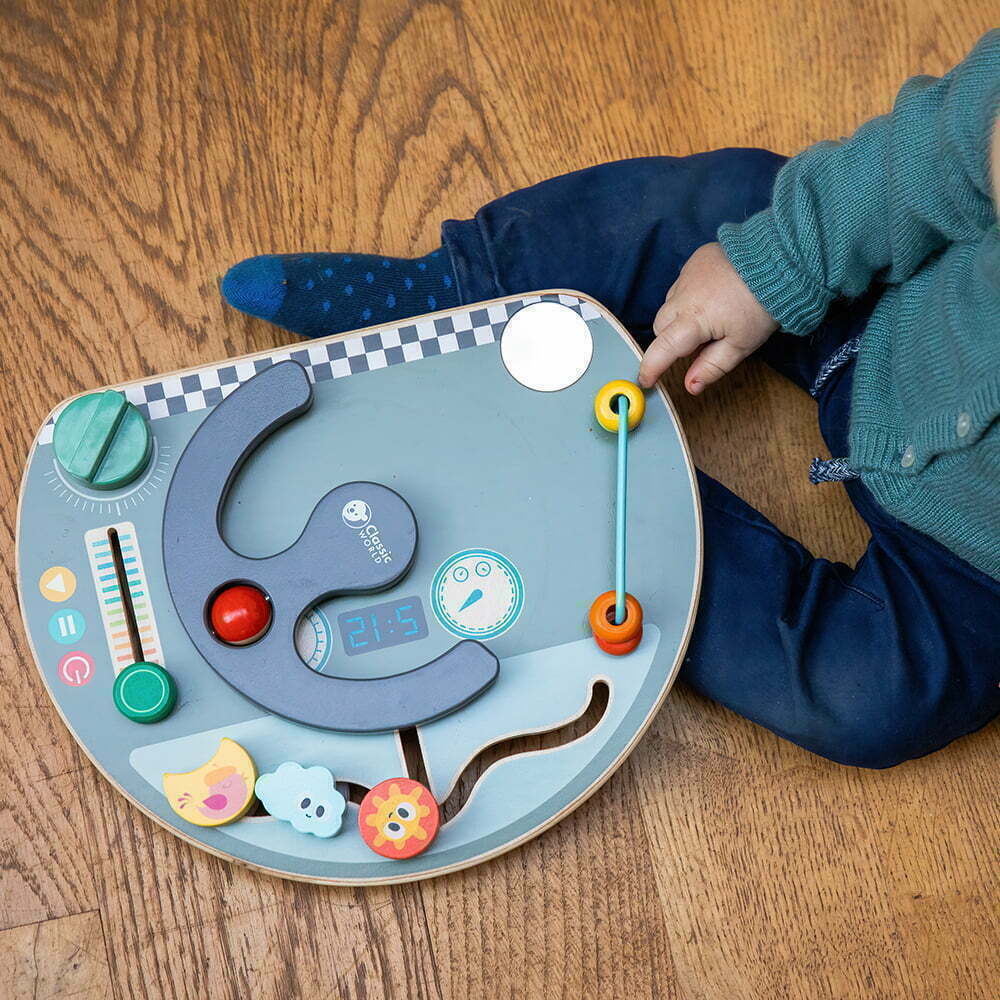 Children's wooden busy board - travel by classic world.