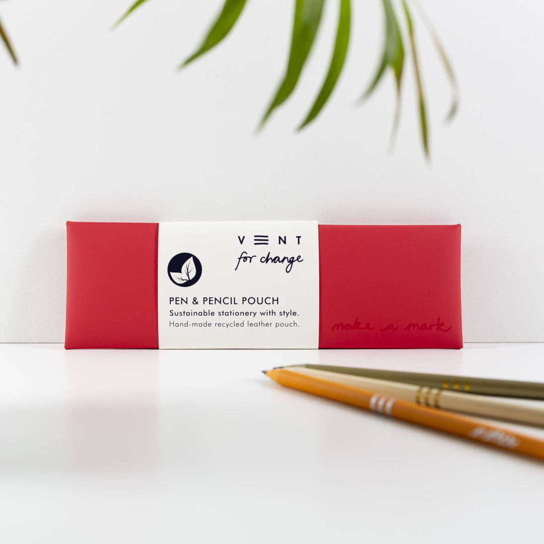 Recycled Leather Pen / Pencil Pouch - Red