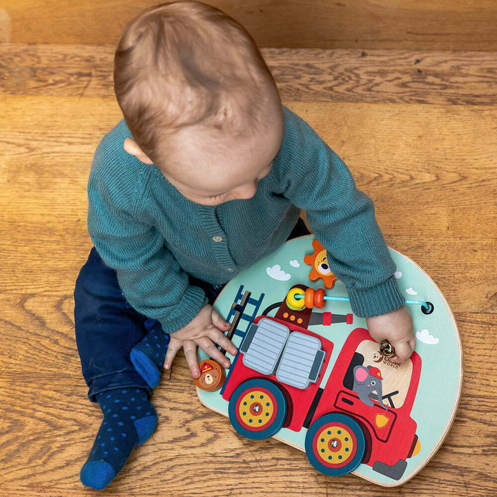 Toddler wooden busy board - Fire engine by classic world.