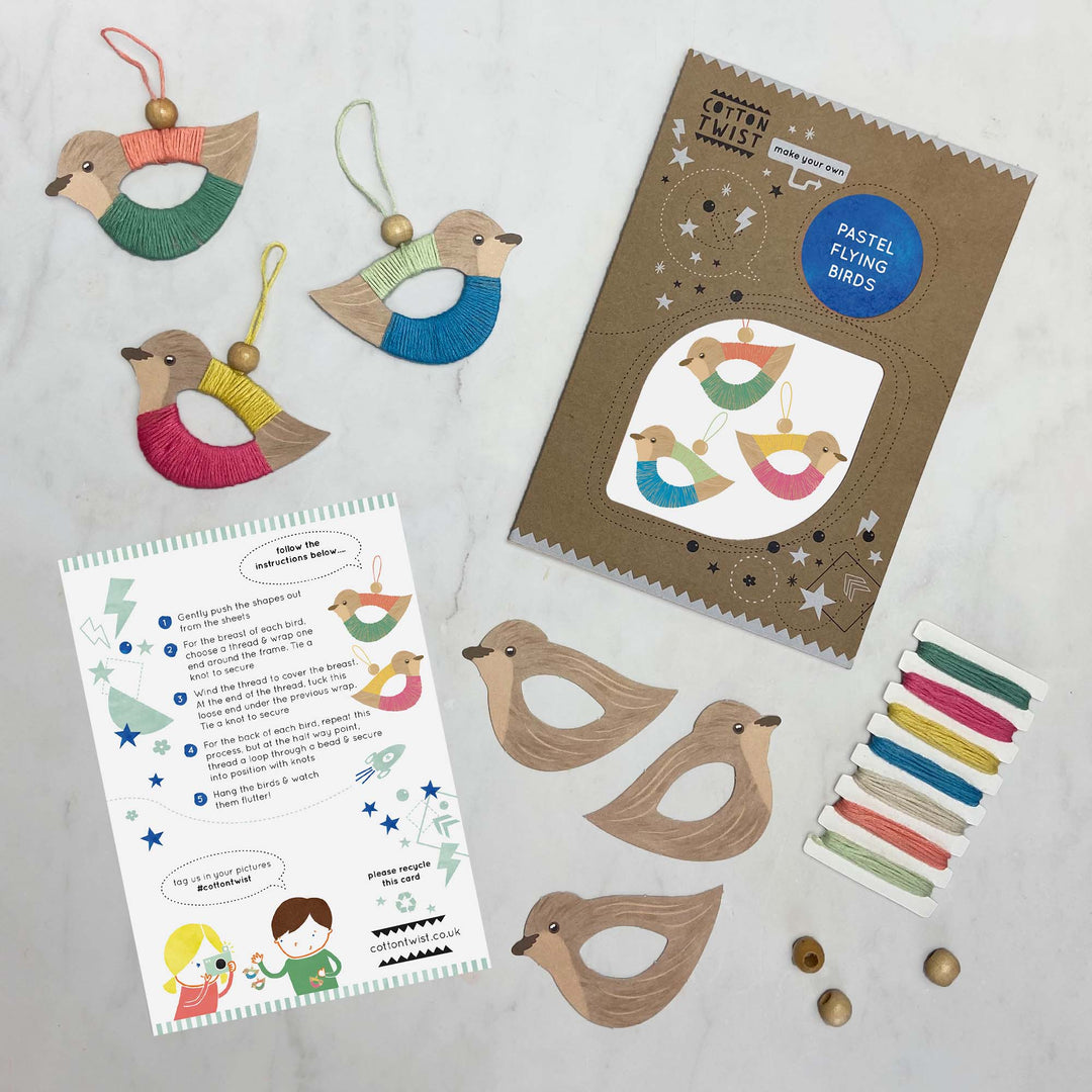 Make your own pastel flying bird decorations