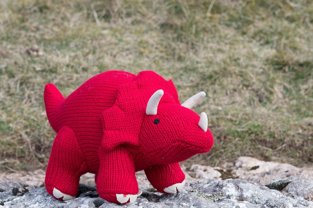 Knitted Triceratops Dinosaur Plush Toy - Red
