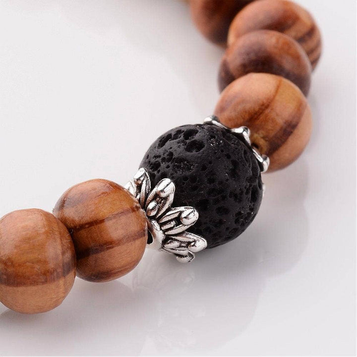 Wood Bracelet with Lava Rock