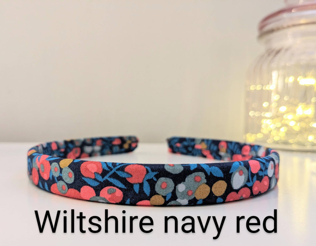 Liberty of London fabric headband: 1cm width / Wiltshire navy red