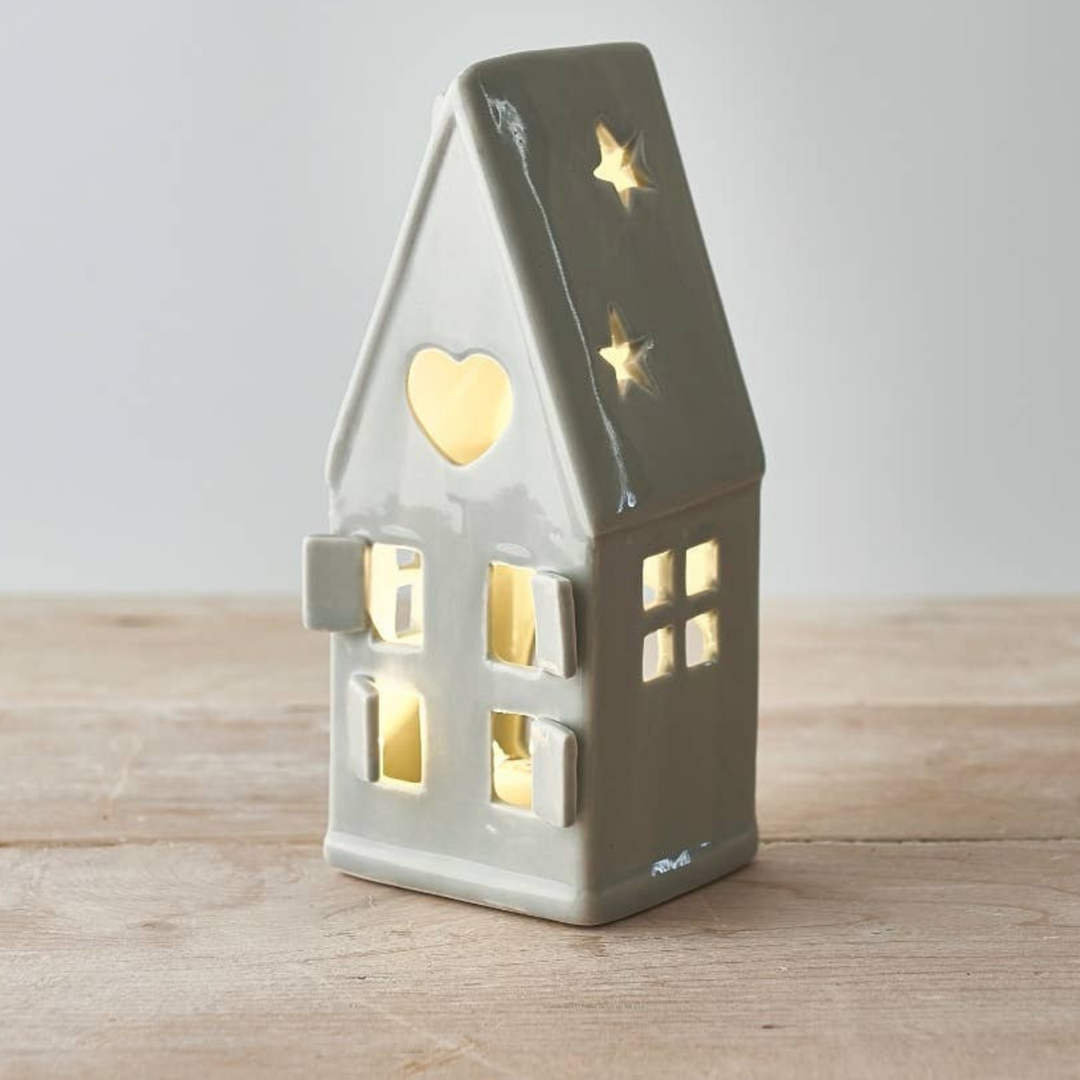 Dainty Grey House T-light Holder, 16.5cm