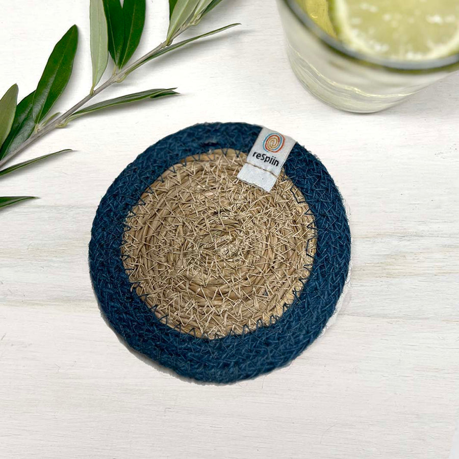 Seagrass &amp; Jute Coaster - Natural/Denim