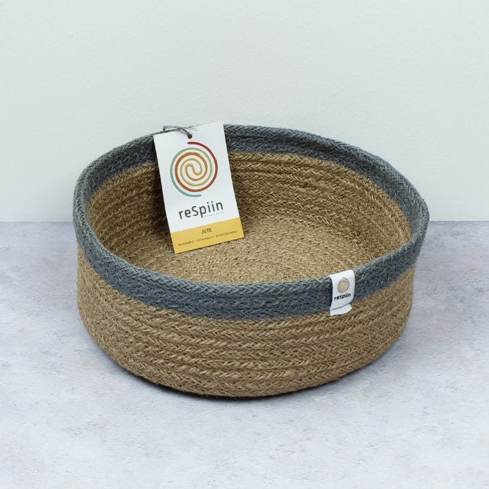 Jute Medium Shallow Basket – Natural/Grey