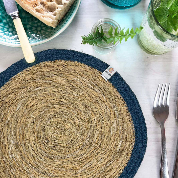 Seagrass &amp; Jute Tablemat - Natural/Denim