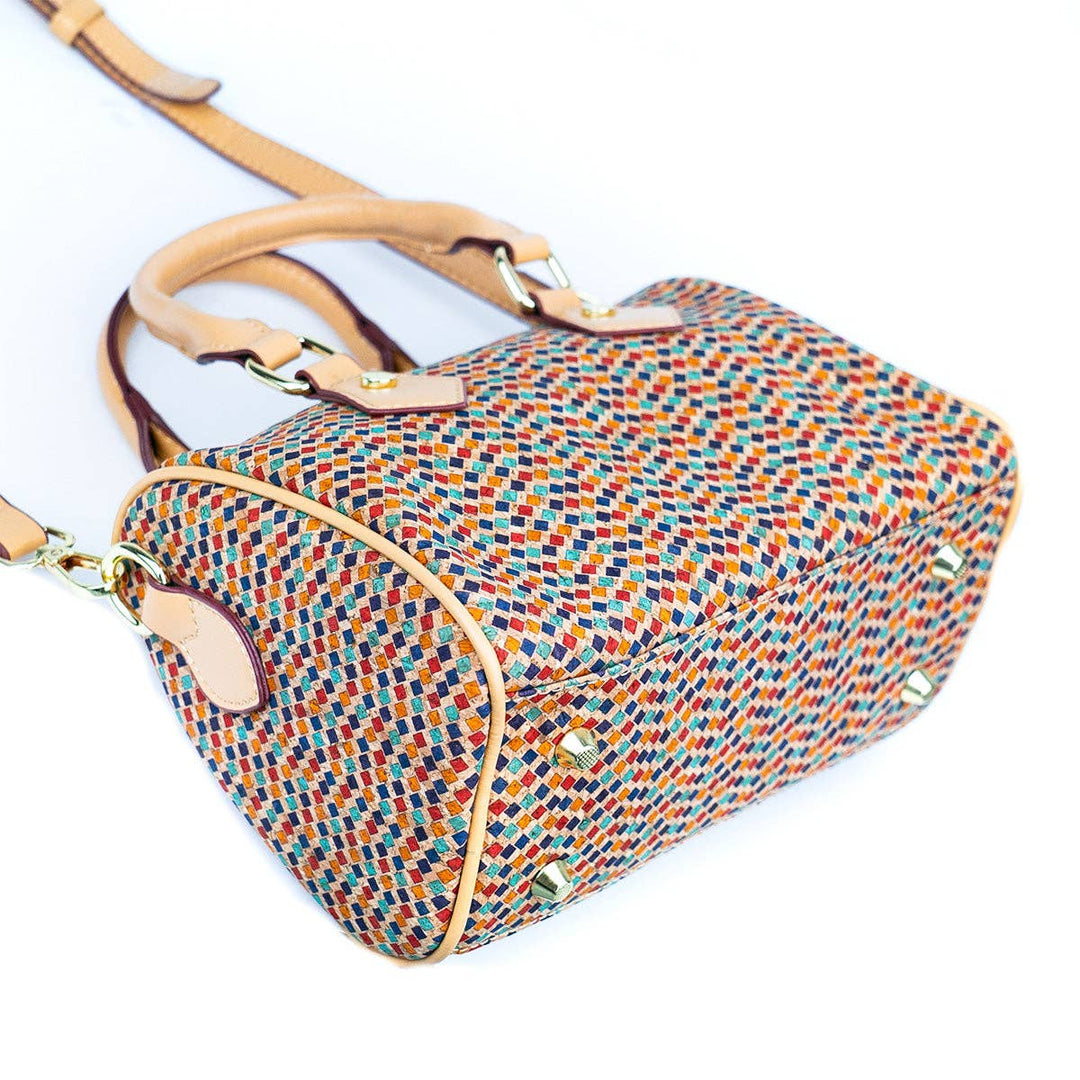 Floral Cork Crossbody Barrel Bag