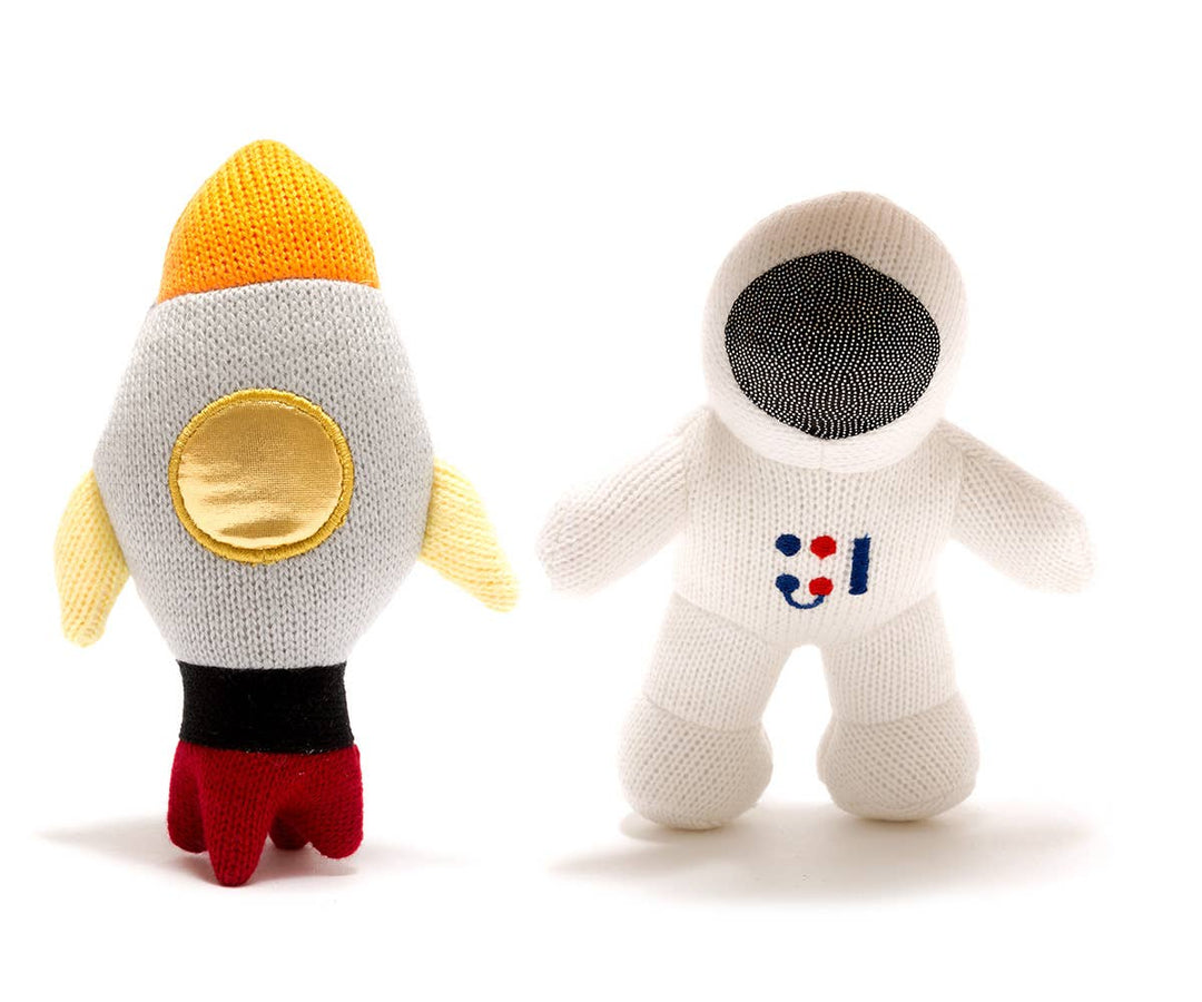 Knitted Space Rocket Baby Rattle