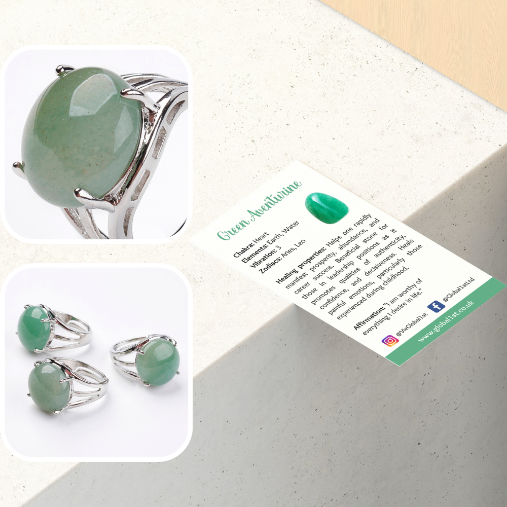 Adjustable Silver-Plated Ring - Green Aventurine