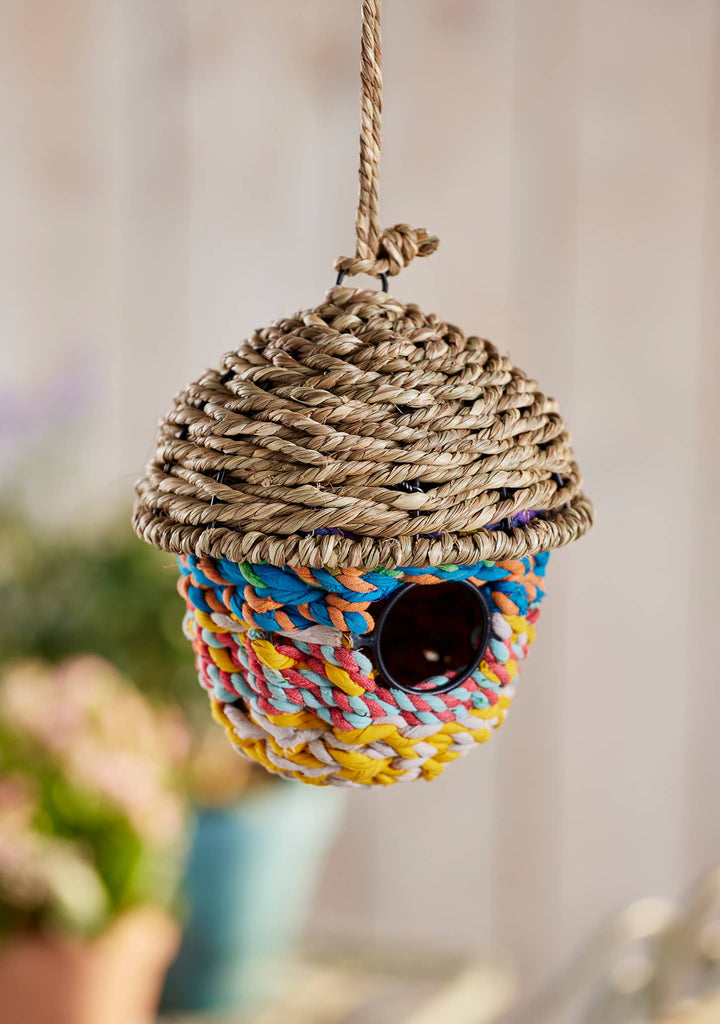 Grass & Recycled Sari Acorn Birdhouse