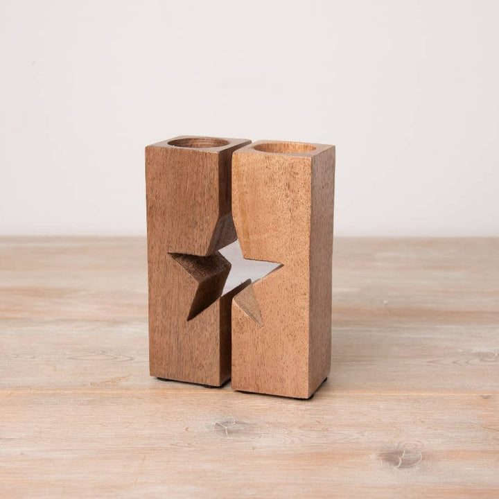 Split Star Wooden T-Light Holder