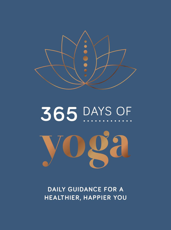Book cover of '365 Days of Yoga' with a lotus flower design on a blue background
