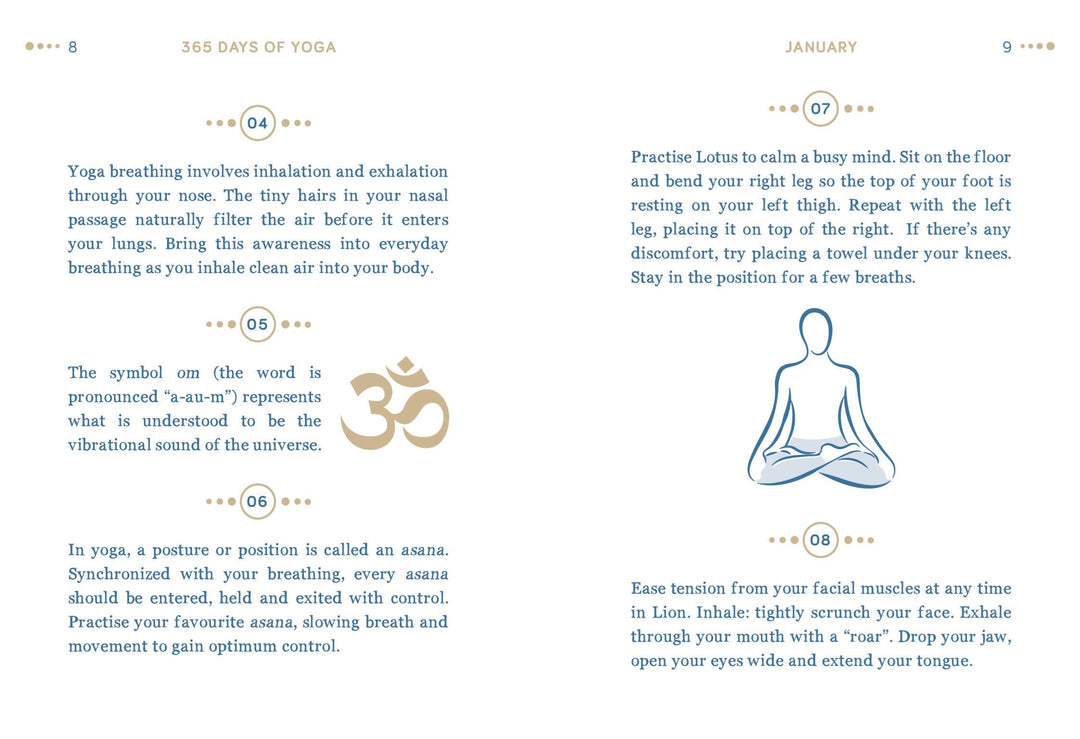 Yoga practice guide with text and a meditation pose illustration on a light blue background