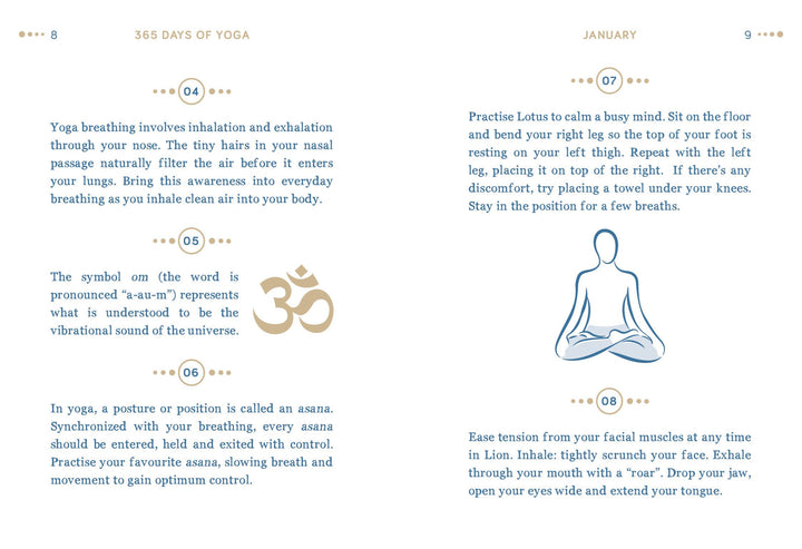 Yoga practice guide with text and a meditation pose illustration on a light blue background