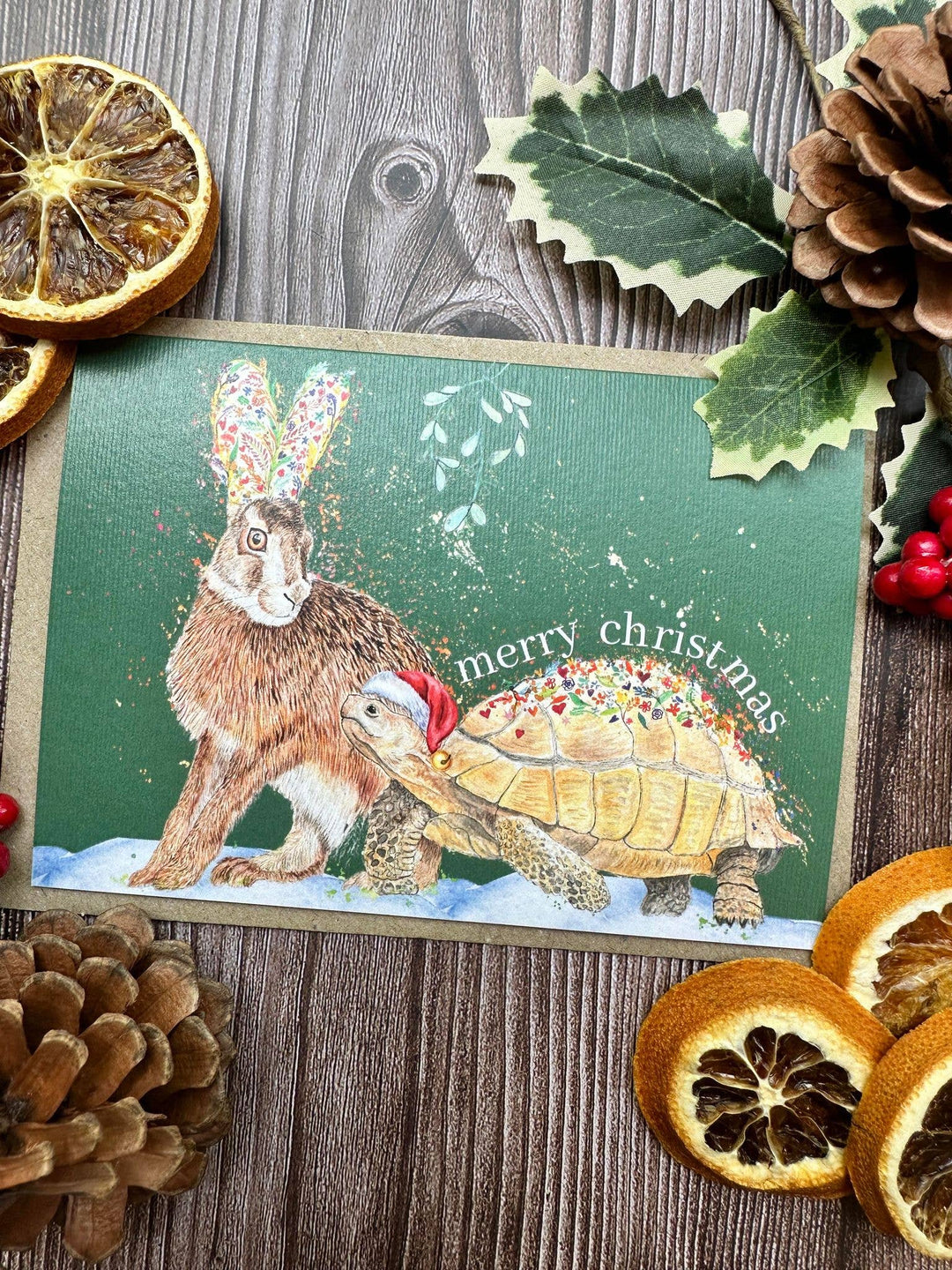 Hare and Tortoise Beautiful Christmas Eco Friendly card
