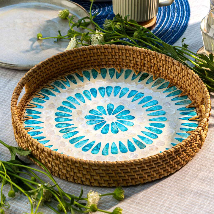Rattan Serving Tray Ripple - 30cm