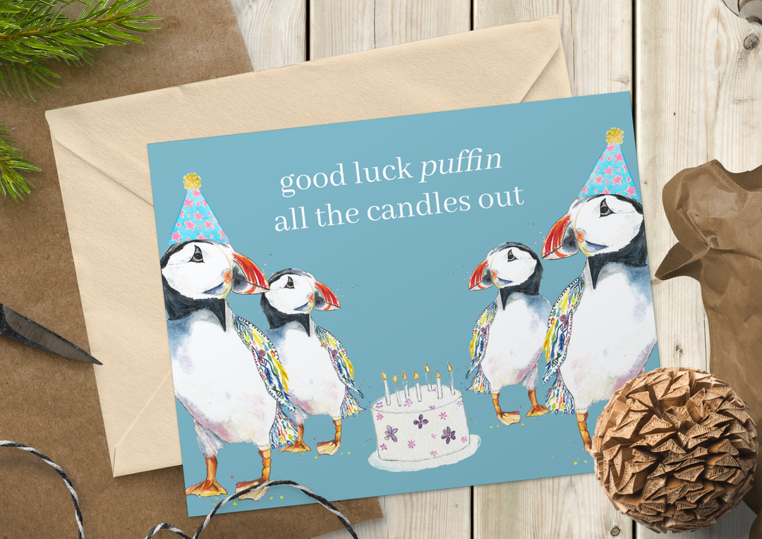 Good luck Puffin All The Candles Out card