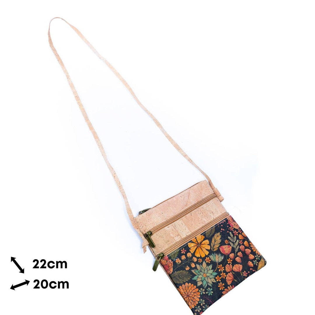 Cork Women's Double Zip Flower print Crossbody Bag