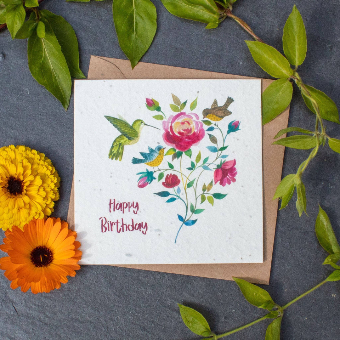 Plantable Birthday Card - Birds & Roses