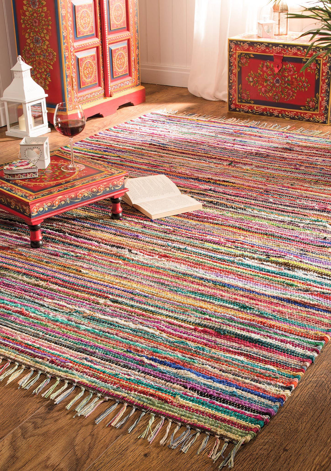 Multi Colour Recycled Cotton Rag Rug 100 X 164cm
