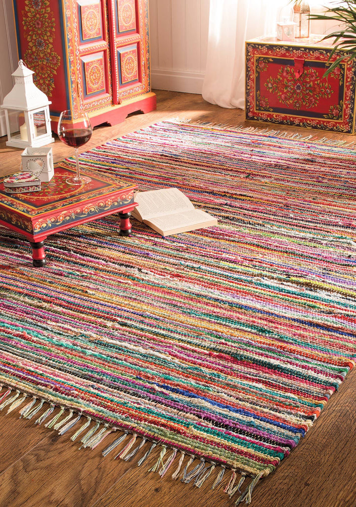 Multi Colour Recycled Cotton Rag Rug 100 X 164cm