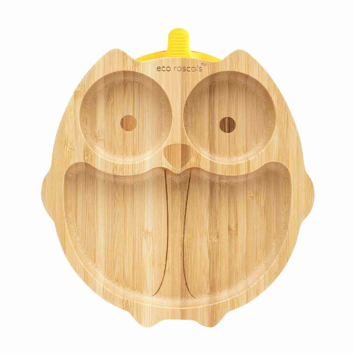 Toddler bamboo suction plate in the shape of an owl.