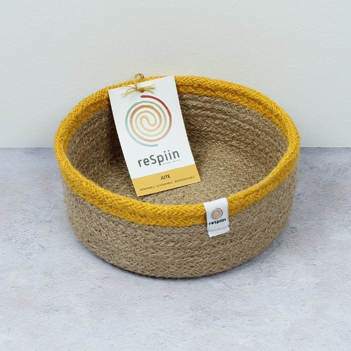 Jute Small Shallow Basket – Natural/Yellow